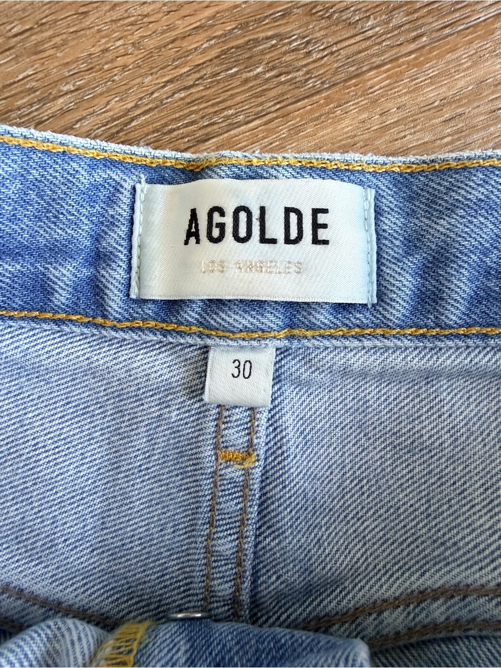 Agolde Parker Long Light Blue Distressed High-Rise Denim Shorts - Picture 7 of 9